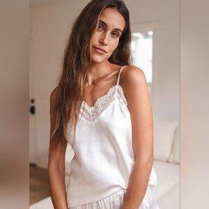 Lulus More Amour White Lace Satin Cami Top - Size Small